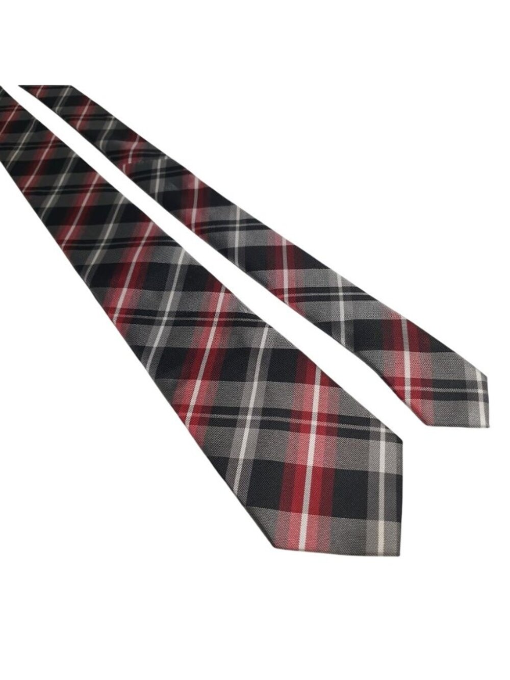 Croft Barrow Mens Plaid Necktie Polyester Red Black Gray Handmade 57" x 3"